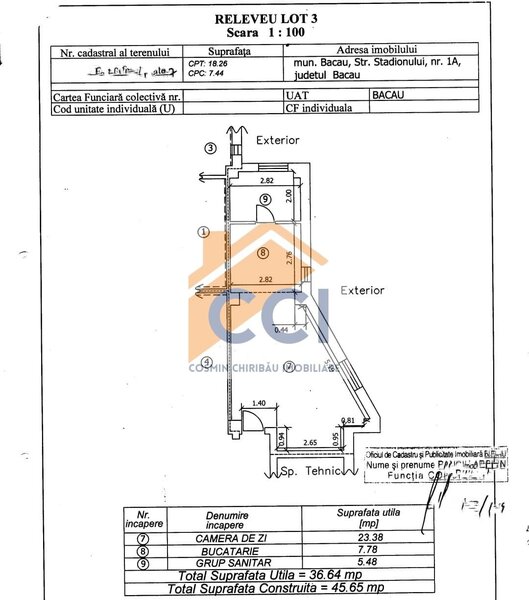 Bacau, str. Stadionului 1 Garsoniera open-space de inchiriat,